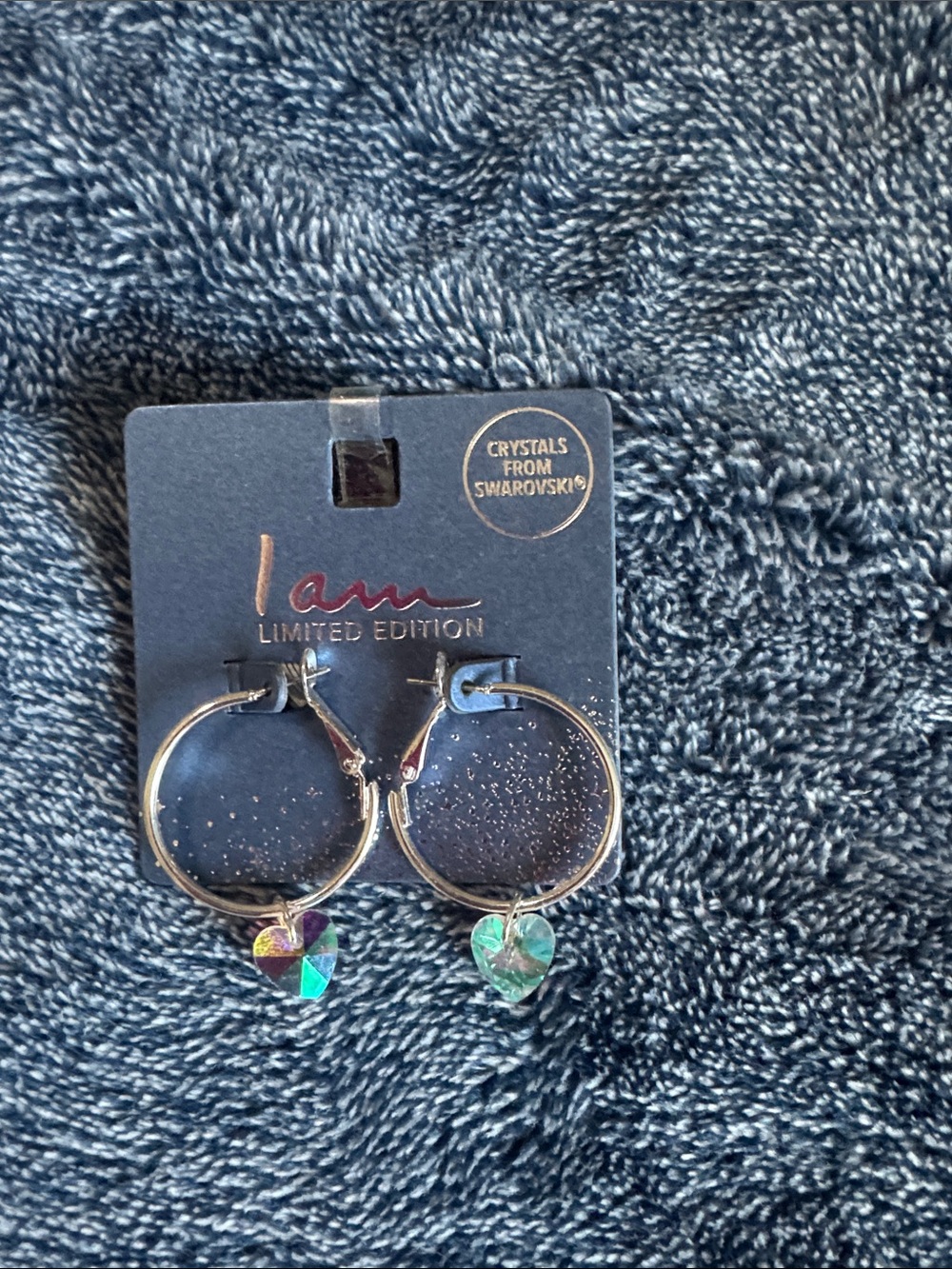 Limited Edition Iridescent Heart Hoop Earrings with Swarovski Crystals - Silver